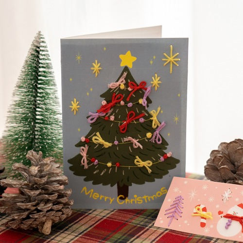 크리스마스카드만들기 자수DIY 메세지카드 성탄카드 트리